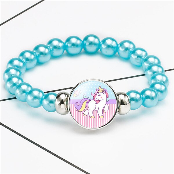 New Cartoon Unicorn Children Bracelet Girl Lovely Bracelets Pegasus Unicorn Beaded Bracelet Sweet Strand Bracelets Jewelry Gift