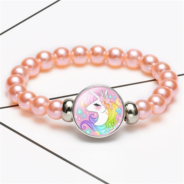 New Cartoon Unicorn Children Bracelet Girl Lovely Bracelets Pegasus Unicorn Beaded Bracelet Sweet Strand Bracelets Jewelry Gift