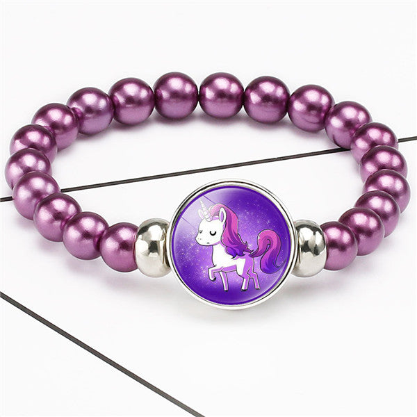 New Cartoon Unicorn Children Bracelet Girl Lovely Bracelets Pegasus Unicorn Beaded Bracelet Sweet Strand Bracelets Jewelry Gift