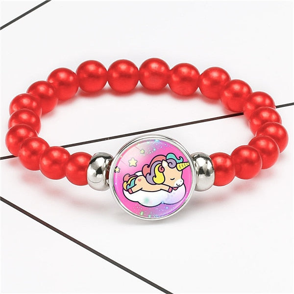 New Cartoon Unicorn Children Bracelet Girl Lovely Bracelets Pegasus Unicorn Beaded Bracelet Sweet Strand Bracelets Jewelry Gift