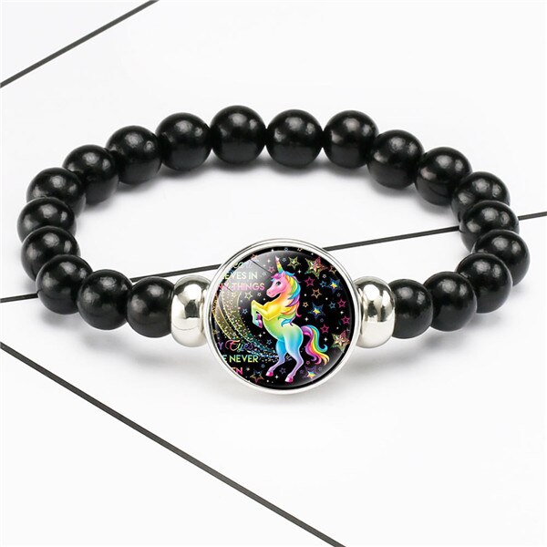 New Cartoon Unicorn Children Bracelet Girl Lovely Bracelets Pegasus Unicorn Beaded Bracelet Sweet Strand Bracelets Jewelry Gift