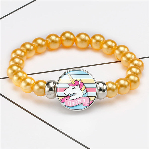 New Cartoon Unicorn Children Bracelet Girl Lovely Bracelets Pegasus Unicorn Beaded Bracelet Sweet Strand Bracelets Jewelry Gift