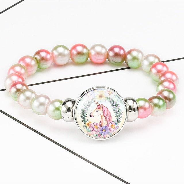 New Cartoon Unicorn Children Bracelet Girl Lovely Bracelets Pegasus Unicorn Beaded Bracelet Sweet Strand Bracelets Jewelry Gift