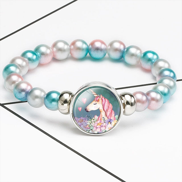 New Cartoon Unicorn Children Bracelet Girl Lovely Bracelets Pegasus Unicorn Beaded Bracelet Sweet Strand Bracelets Jewelry Gift