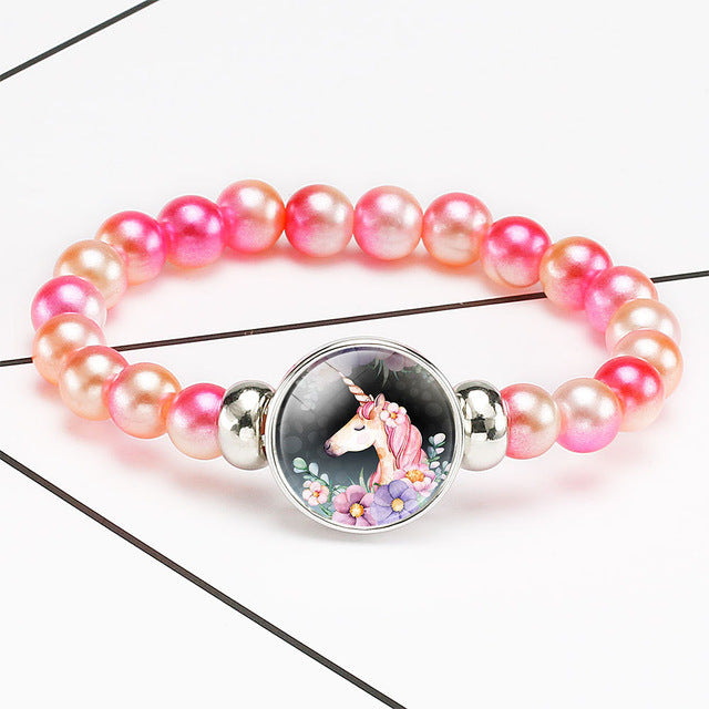 New Cartoon Unicorn Children Bracelet Girl Lovely Bracelets Pegasus Unicorn Beaded Bracelet Sweet Strand Bracelets Jewelry Gift