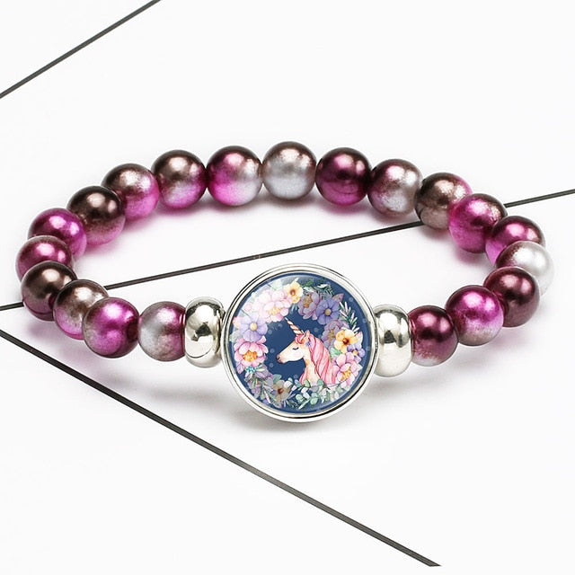 New Cartoon Unicorn Children Bracelet Girl Lovely Bracelets Pegasus Unicorn Beaded Bracelet Sweet Strand Bracelets Jewelry Gift