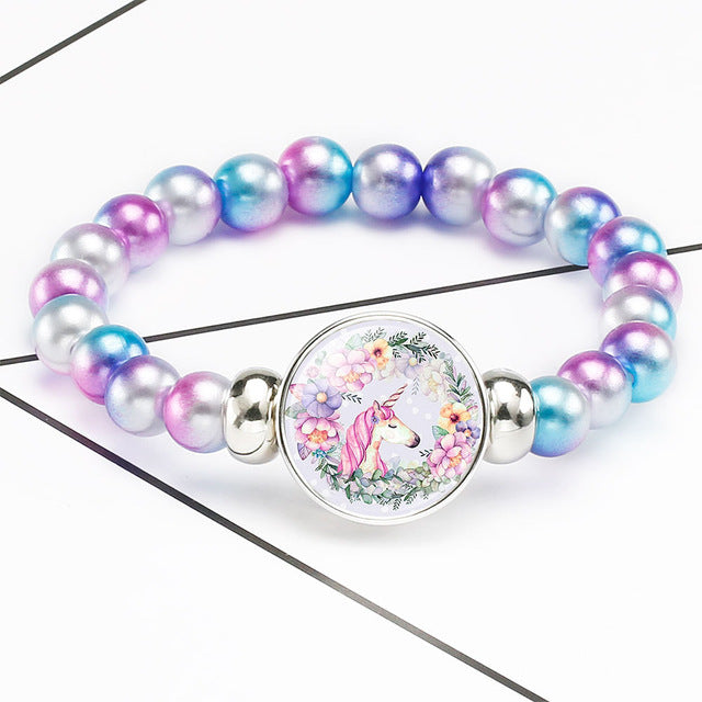 New Cartoon Unicorn Children Bracelet Girl Lovely Bracelets Pegasus Unicorn Beaded Bracelet Sweet Strand Bracelets Jewelry Gift