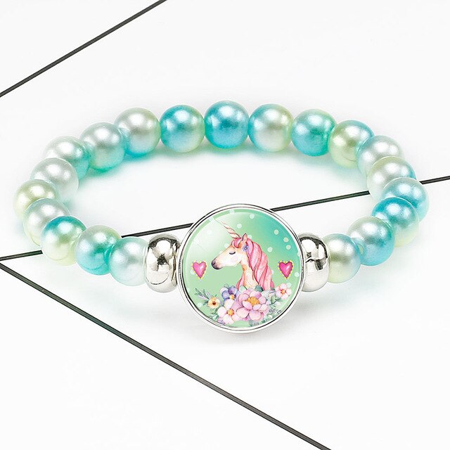 New Cartoon Unicorn Children Bracelet Girl Lovely Bracelets Pegasus Unicorn Beaded Bracelet Sweet Strand Bracelets Jewelry Gift