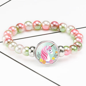 New Cartoon Unicorn Children Bracelet Girl Lovely Bracelets Pegasus Unicorn Beaded Bracelet Sweet Strand Bracelets Jewelry Gift