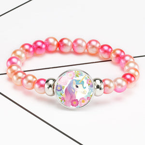 New Cartoon Unicorn Children Bracelet Girl Lovely Bracelets Pegasus Unicorn Beaded Bracelet Sweet Strand Bracelets Jewelry Gift