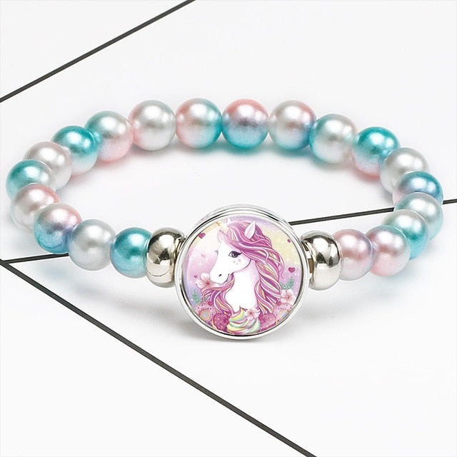 New Cartoon Unicorn Children Bracelet Girl Lovely Bracelets Pegasus Unicorn Beaded Bracelet Sweet Strand Bracelets Jewelry Gift