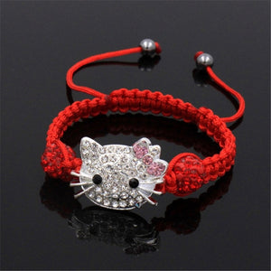 Kids Kitty Cat head Crystal Bracelets For Children Cute Shamballa Bracelet Bangles Strand Bracelets For Girls Jewelry Gift