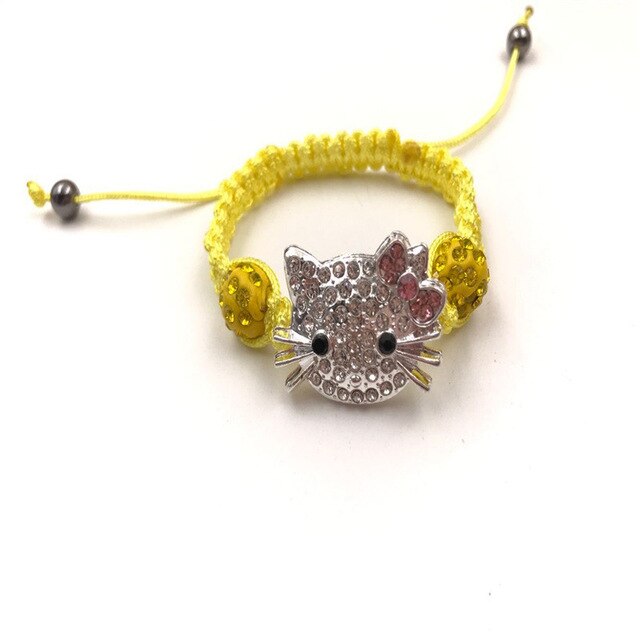 Kids Kitty Cat head Crystal Bracelets For Children Cute Shamballa Bracelet Bangles Strand Bracelets For Girls Jewelry Gift