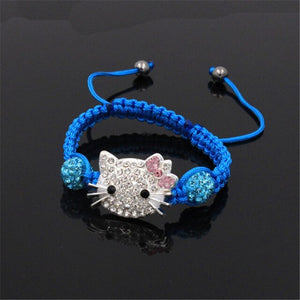 Kids Kitty Cat head Crystal Bracelets For Children Cute Shamballa Bracelet Bangles Strand Bracelets For Girls Jewelry Gift