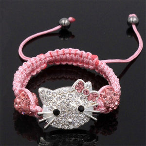 Kids Kitty Cat head Crystal Bracelets For Children Cute Shamballa Bracelet Bangles Strand Bracelets For Girls Jewelry Gift