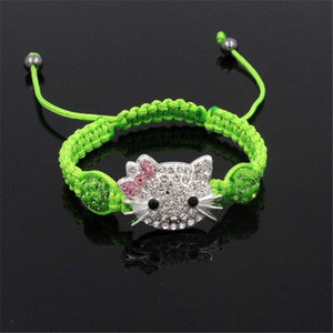 Kids Kitty Cat head Crystal Bracelets For Children Cute Shamballa Bracelet Bangles Strand Bracelets For Girls Jewelry Gift