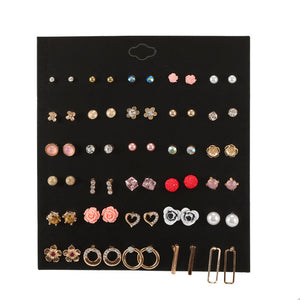 30Pairs/set Classic Mix Round Ball Bow Elephant Heart Flower Owl Love Pearl Bead Stud Earrings Sets For Women Girl Gifts Jewelry