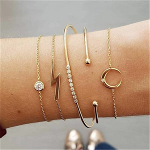 4 pcs/set Fashion Bohemia Leaf Round Knot cuff Bangle Gold Chain Charm Bracelet Bangle for Women Simple Geometric Bracelets