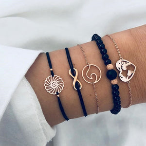 4 pcs/set Fashion Bohemia Leaf Round Knot cuff Bangle Gold Chain Charm Bracelet Bangle for Women Simple Geometric Bracelets