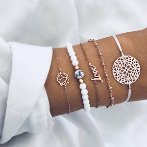 4 pcs/set Fashion Bohemia Leaf Round Knot cuff Bangle Gold Chain Charm Bracelet Bangle for Women Simple Geometric Bracelets