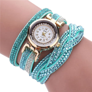 Fashion Casual Gold Quartz Women Rhinestone Watch Braided Leather Bracelet Watch Gift Ladies Wristwatch Relogio Feminino Gift #b