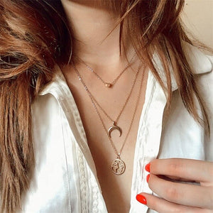 FAMSHIN Bohemian Multi layer Pendant Necklaces For Women Fashion Golden Geometric Charm Chains Necklace Wholesale Jewelry New