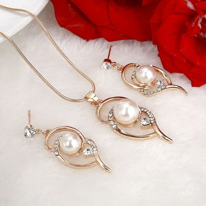 Elegant Simulated Pearl Bridal Jewelry Sets Wedding Jewelry Leaf Crystal Gold  Silver Color Necklaces Earrings Sets Women