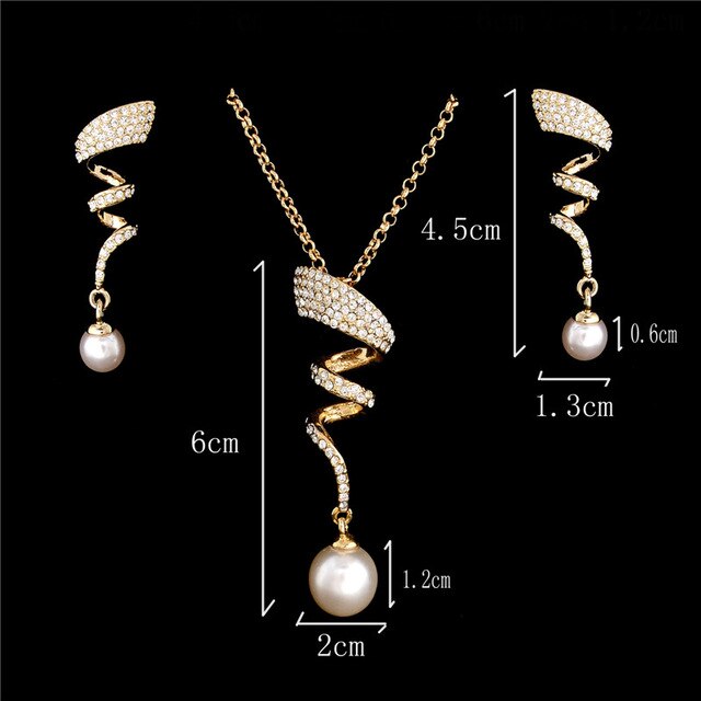 Elegant Simulated Pearl Bridal Jewelry Sets Wedding Jewelry Leaf Crystal Gold  Silver Color Necklaces Earrings Sets Women