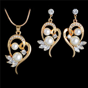 Elegant Simulated Pearl Bridal Jewelry Sets Wedding Jewelry Leaf Crystal Gold  Silver Color Necklaces Earrings Sets Women