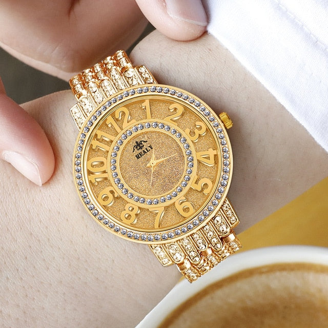 Women Quartz Watch Fashion Bling Casual Ladies Watch Female Quartz Gold Watch Crystal Diamond For Women Clock