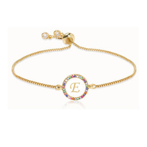 Adjustable Rainbow Zircon 26 Letter Bracelet for Women shell Cz initial Bracelet Femme Snake Chain Jewelry Christmas gifts