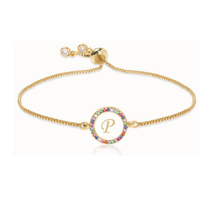 Adjustable Rainbow Zircon 26 Letter Bracelet for Women shell Cz initial Bracelet Femme Snake Chain Jewelry Christmas gifts