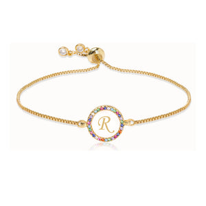 Adjustable Rainbow Zircon 26 Letter Bracelet for Women shell Cz initial Bracelet Femme Snake Chain Jewelry Christmas gifts