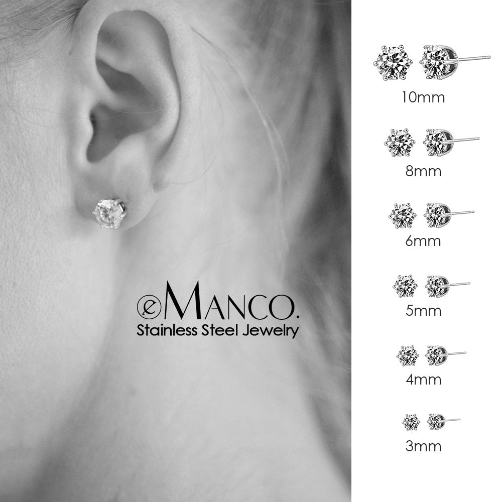 eManco 316L Stainless Steel Pin Earrings Classic CZ Stud Earrings for women Minimalist Luxury Earrings Stud Fashion Jewelry