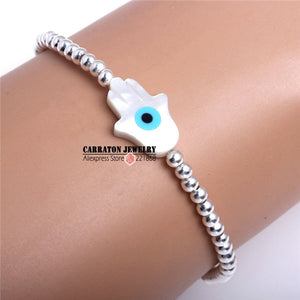 KALETINE Fashion 925 Sterling Silver Beads Bracelets MOP Shell Hamsa Hand of Fatima Evil Eye Cross Lucky Turkish Charm Bracelet