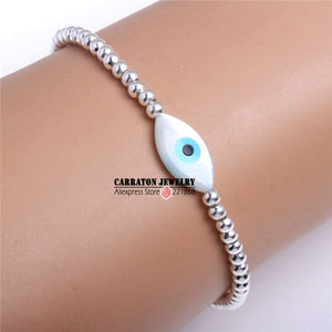 KALETINE Fashion 925 Sterling Silver Beads Bracelets MOP Shell Hamsa Hand of Fatima Evil Eye Cross Lucky Turkish Charm Bracelet