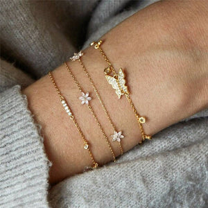 2Pcs Female Gold Bracelet Personality Hollow Lotus Flower Bracelets Christmas Gift Heart Bracelet For Women Bracelets