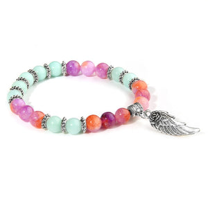 Rose Quartzs Beads Bracelets Women Charm Angel Wings Pendent Bracelets for Women Girls Fashion Bracelets Natural Stone Jewelry