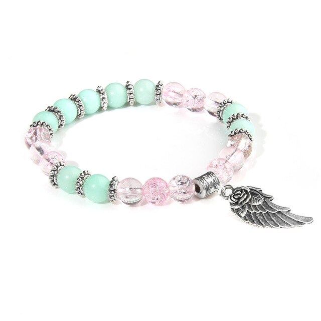 Rose Quartzs Beads Bracelets Women Charm Angel Wings Pendent Bracelets for Women Girls Fashion Bracelets Natural Stone Jewelry