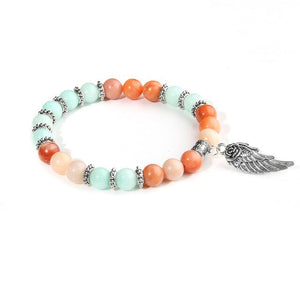 Rose Quartzs Beads Bracelets Women Charm Angel Wings Pendent Bracelets for Women Girls Fashion Bracelets Natural Stone Jewelry