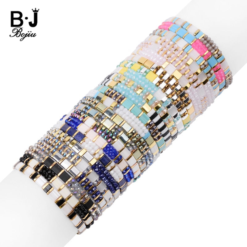 BOJIU 24 Colors Bohemian Miyuki Tila Beads Bracelets For Women Jewelry Gold Delica Beads Summer Beach Bracelet Lady Gift BC355