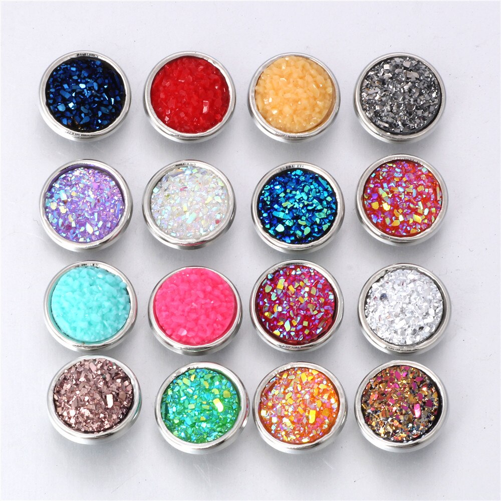 10pcs/lot Mixed Color 12MM Random Resin Snap Button For Women Fit 12mm Snap Bracelet Bangle Earrings Necklaces