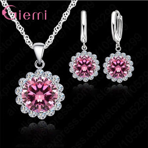 High Quality Sunflowers 925 Sterling Silver Cubic Zircon Wedding Jewelry Set Necklace Pendant Earrings Fashion Women Set