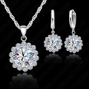 High Quality Sunflowers 925 Sterling Silver Cubic Zircon Wedding Jewelry Set Necklace Pendant Earrings Fashion Women Set