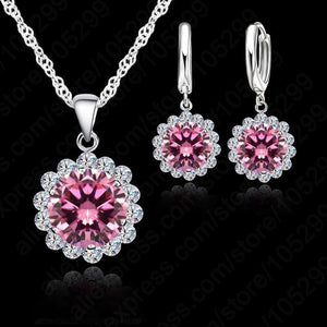 High Quality Sunflowers 925 Sterling Silver Cubic Zircon Wedding Jewelry Set Necklace Pendant Earrings Fashion Women Set