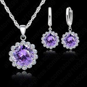 High Quality Sunflowers 925 Sterling Silver Cubic Zircon Wedding Jewelry Set Necklace Pendant Earrings Fashion Women Set