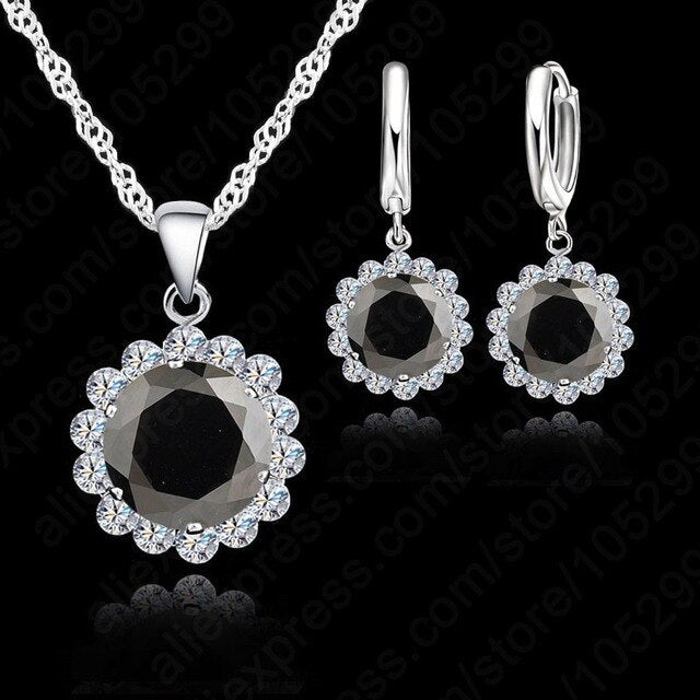 High Quality Sunflowers 925 Sterling Silver Cubic Zircon Wedding Jewelry Set Necklace Pendant Earrings Fashion Women Set