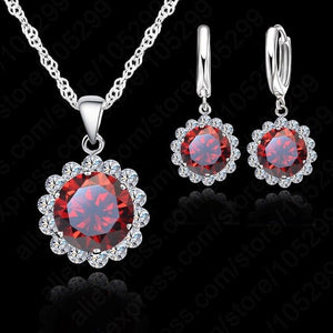 High Quality Sunflowers 925 Sterling Silver Cubic Zircon Wedding Jewelry Set Necklace Pendant Earrings Fashion Women Set