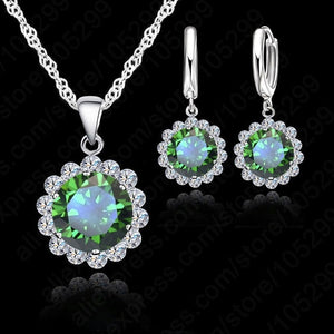 High Quality Sunflowers 925 Sterling Silver Cubic Zircon Wedding Jewelry Set Necklace Pendant Earrings Fashion Women Set