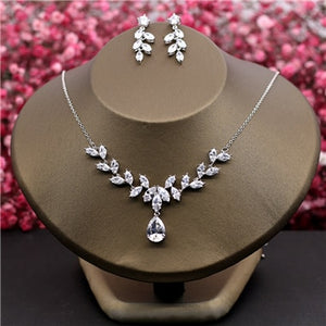 Marquise Cut Cubic Zirconia Necklace Earrings Jewelry Sets for Wedding Plant Design Zircon Stone Choker with Drop Earring Gifts